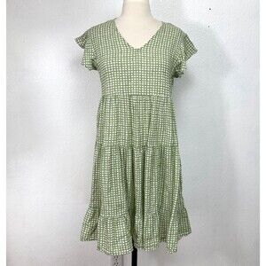 Indigo Soul Woman Green Gingham Dress Small Cotten Rayon Baby Doll Layers Summer